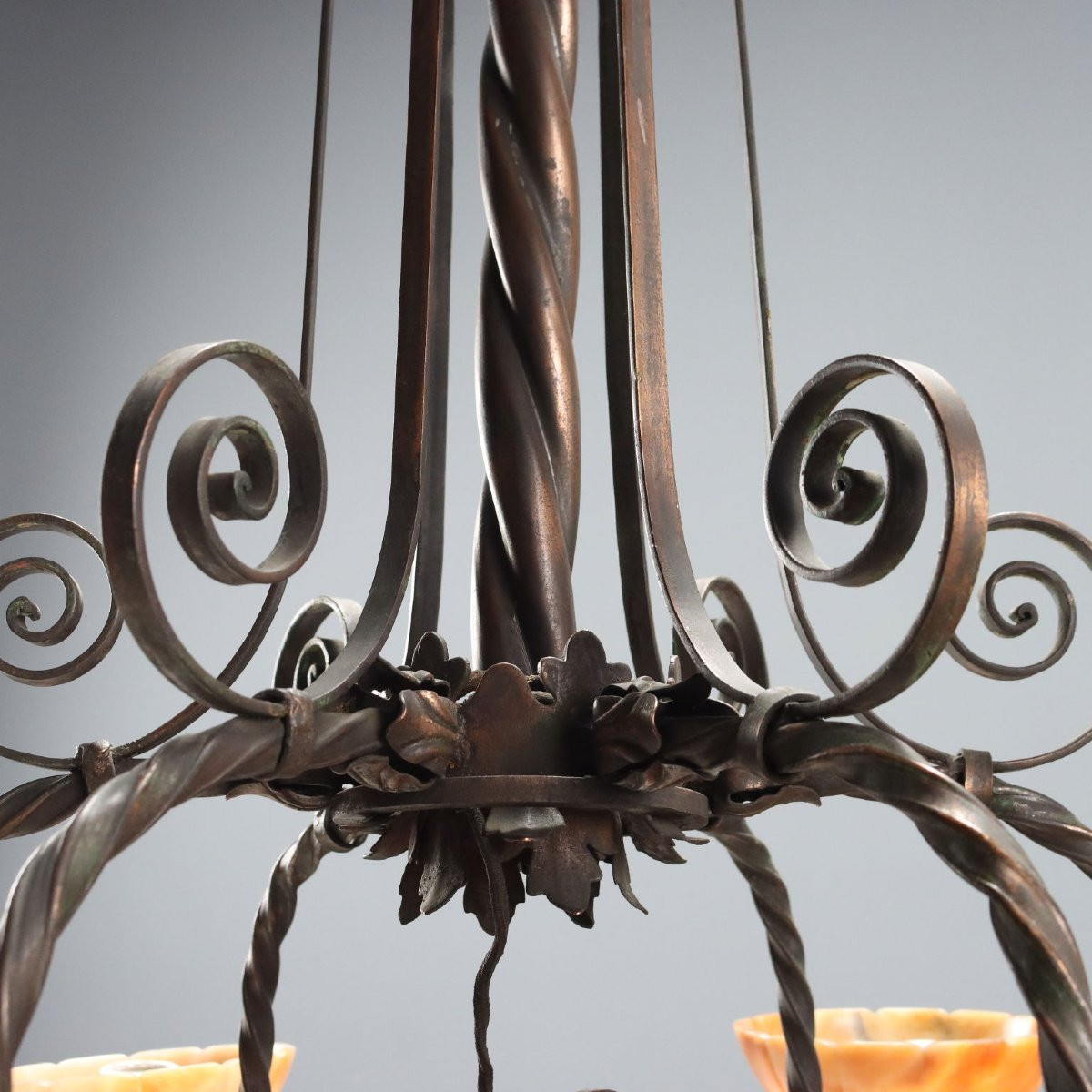 Art Nouveau Metal Chandelier, Burnished Finish, Italy, First Quarter Of The 20th Century-photo-4