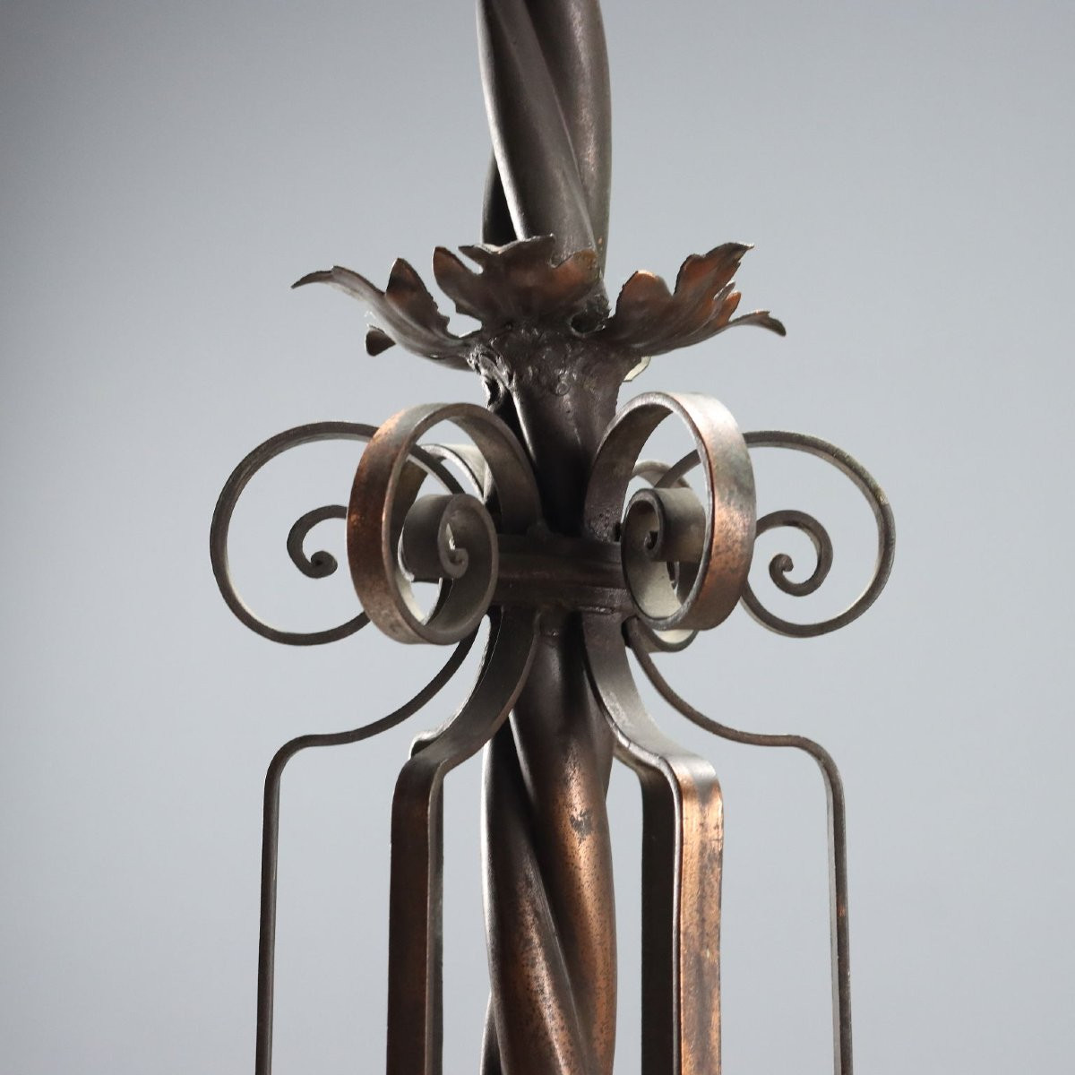 Art Nouveau Metal Chandelier, Burnished Finish, Italy, First Quarter Of The 20th Century-photo-5