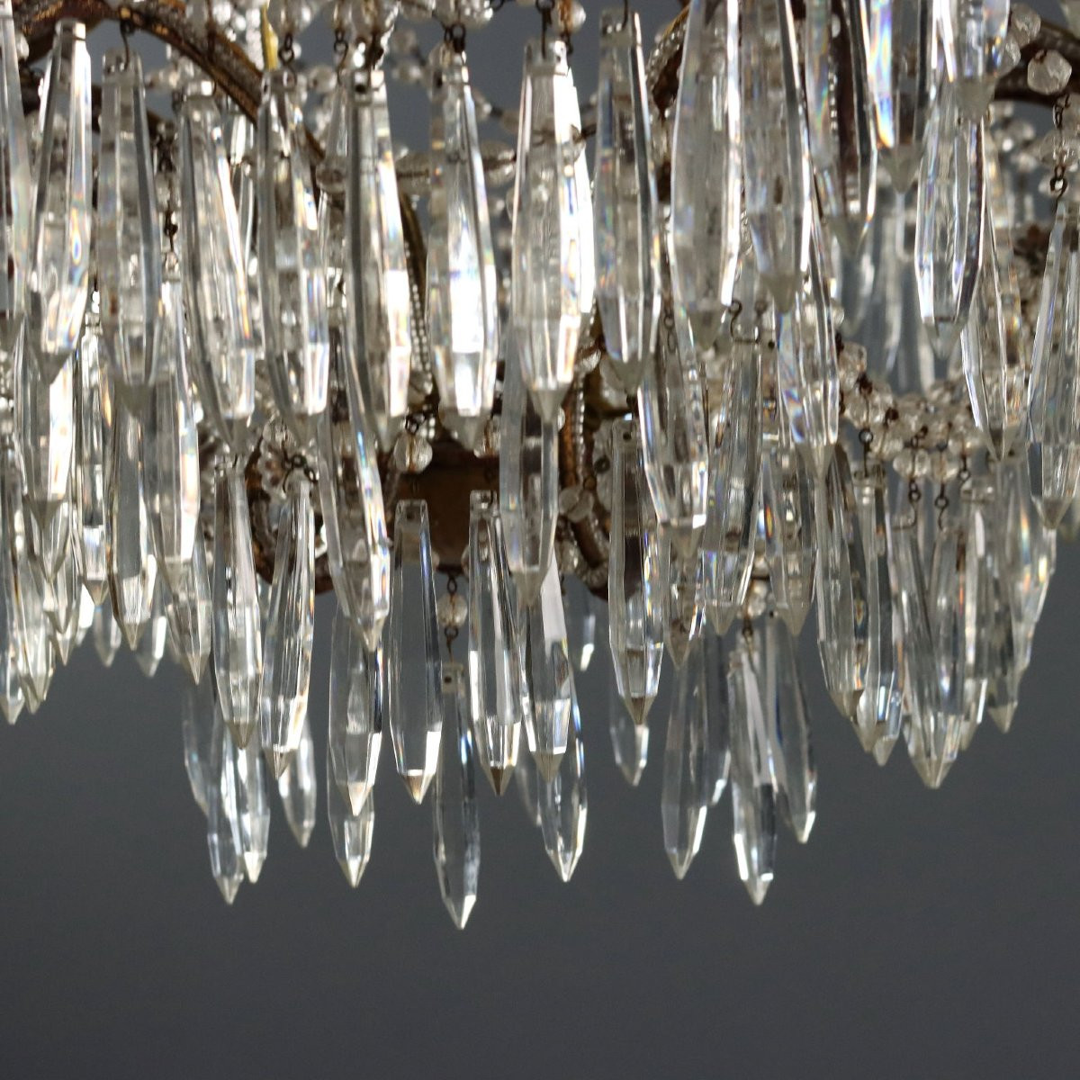 Lustre Ancien Fer Doré 6 Lumières Italie du XXe Siècle-photo-2