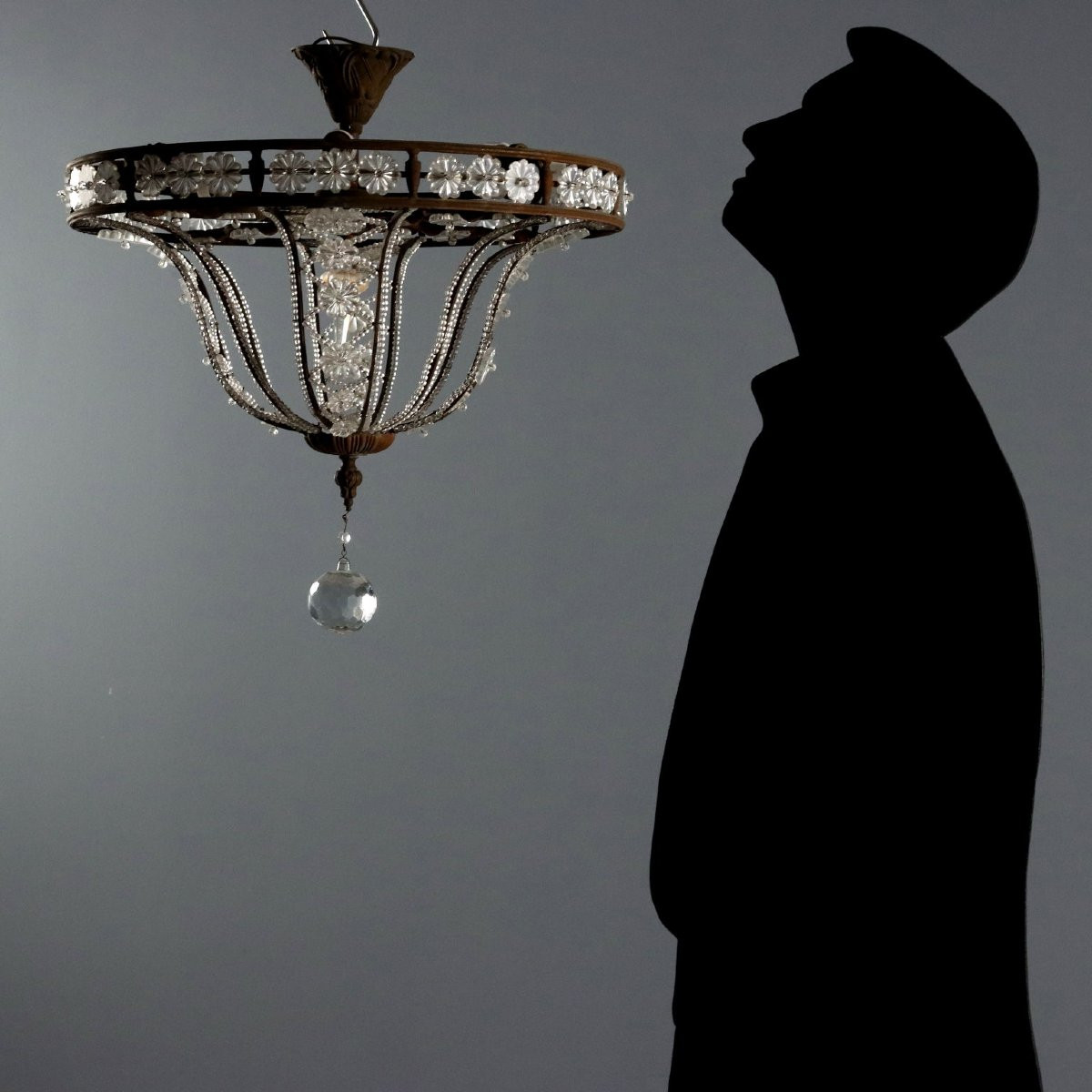Lustres Anciens Métal Verre 8 Lumières Italie XXe Siècle-photo-2