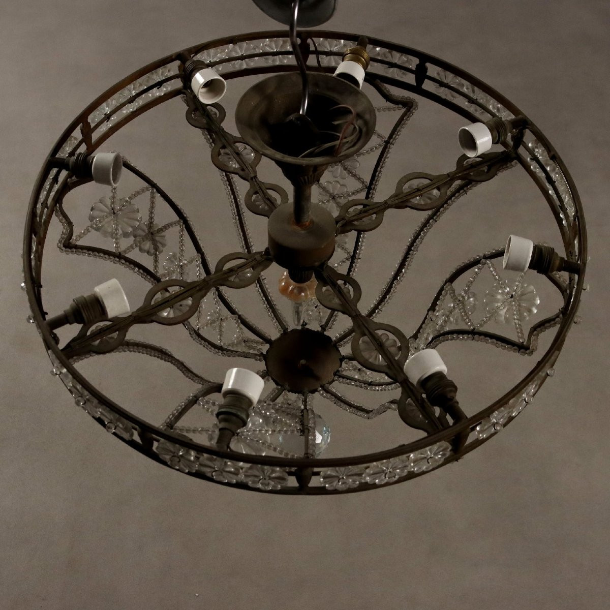 Lustres Anciens Métal Verre 8 Lumières Italie XXe Siècle-photo-5