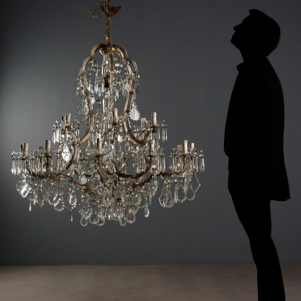 Lustre Marie-Thérèse Ancien 18 Lumières Fer Verre Italie XIXe Siècle-photo-2