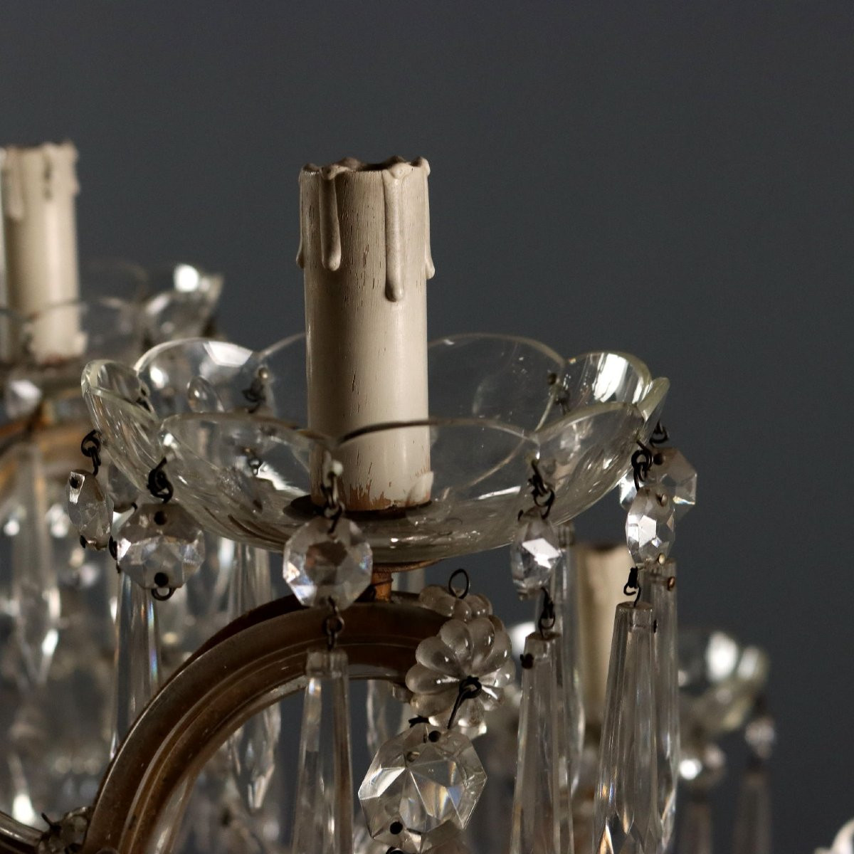 Lustre Marie-Thérèse Ancien 18 Lumières Fer Verre Italie XIXe Siècle-photo-3