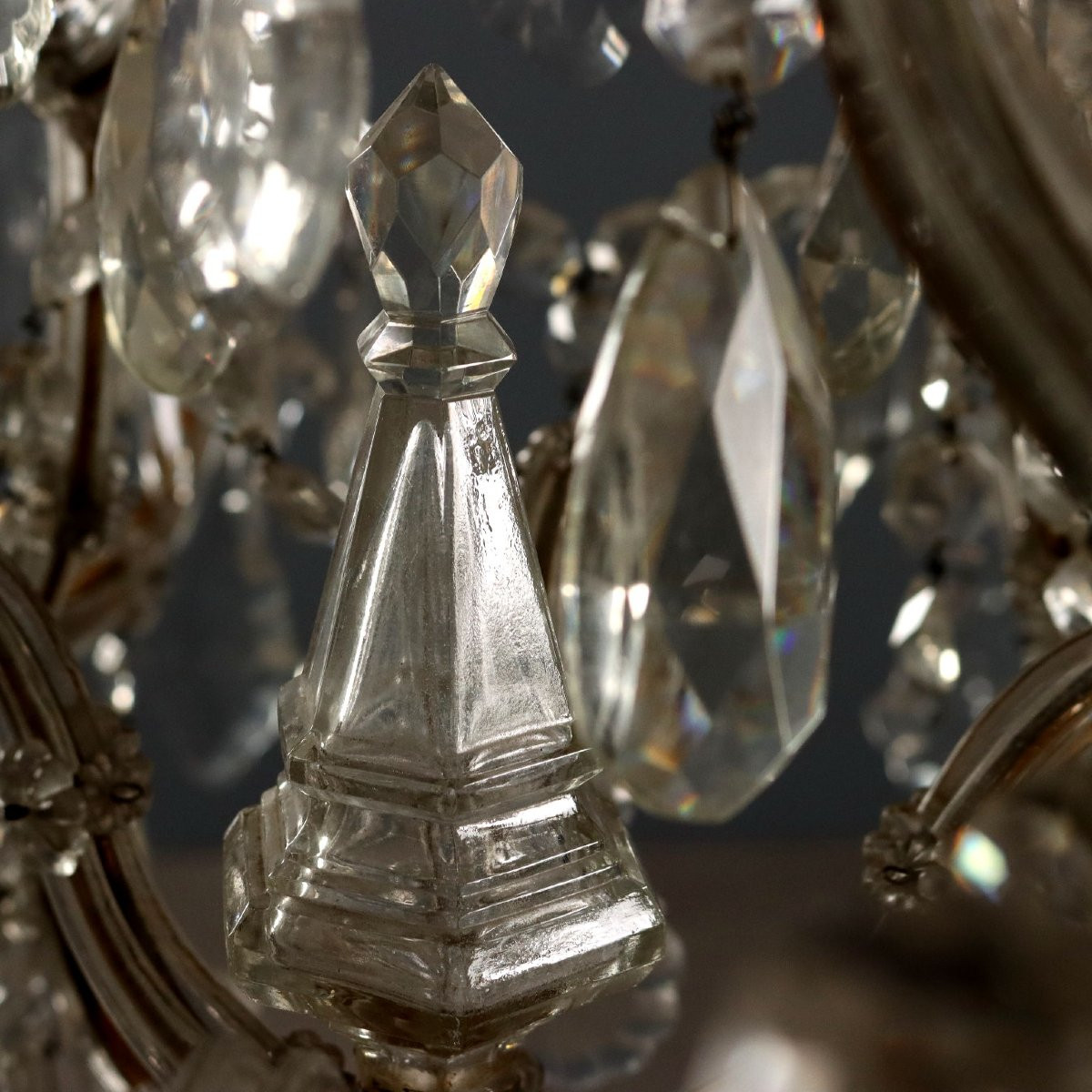 Lustre Marie-Thérèse Ancien 18 Lumières Fer Verre Italie XIXe Siècle-photo-4