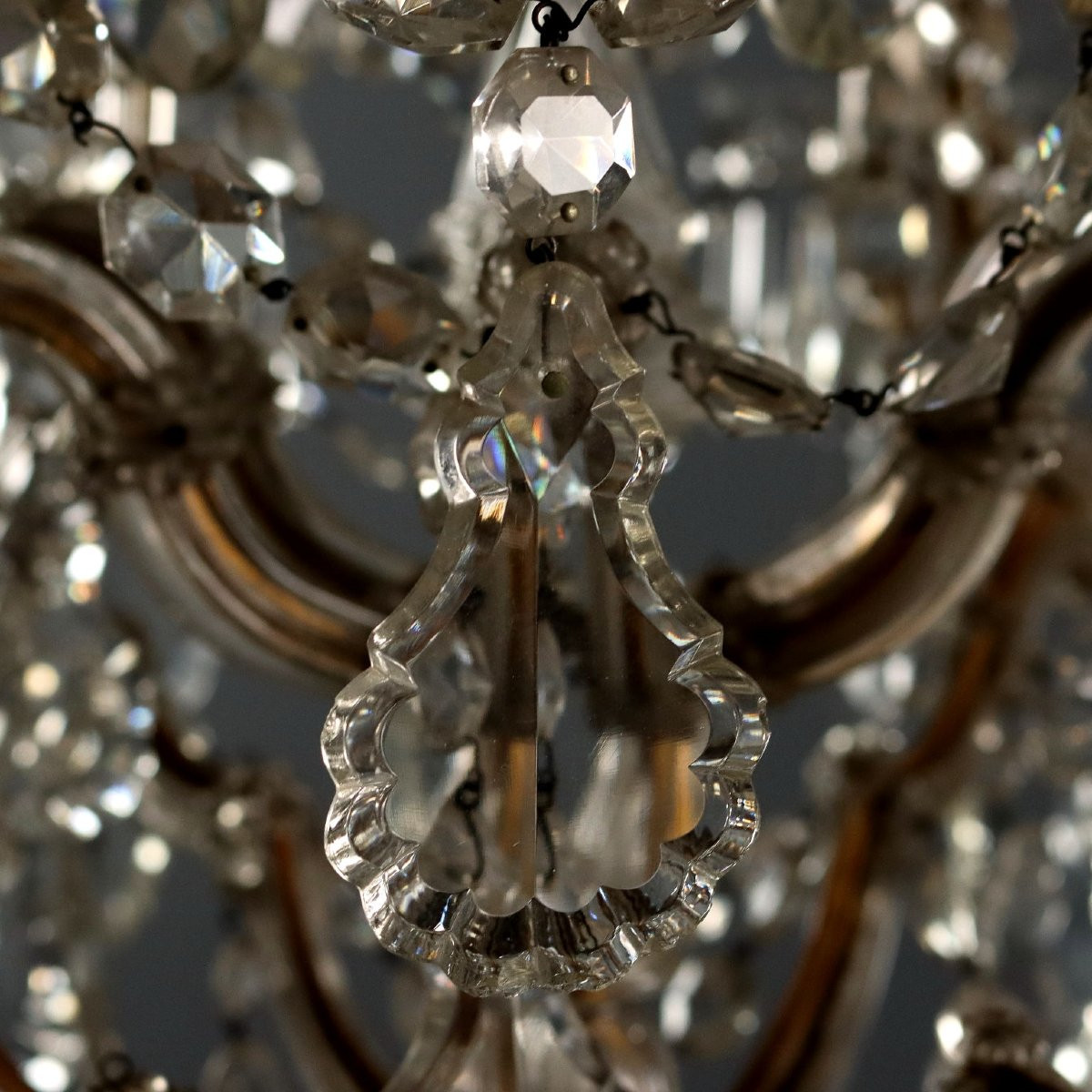 Lustre Marie-Thérèse Ancien 18 Lumières Fer Verre Italie XIXe Siècle-photo-1