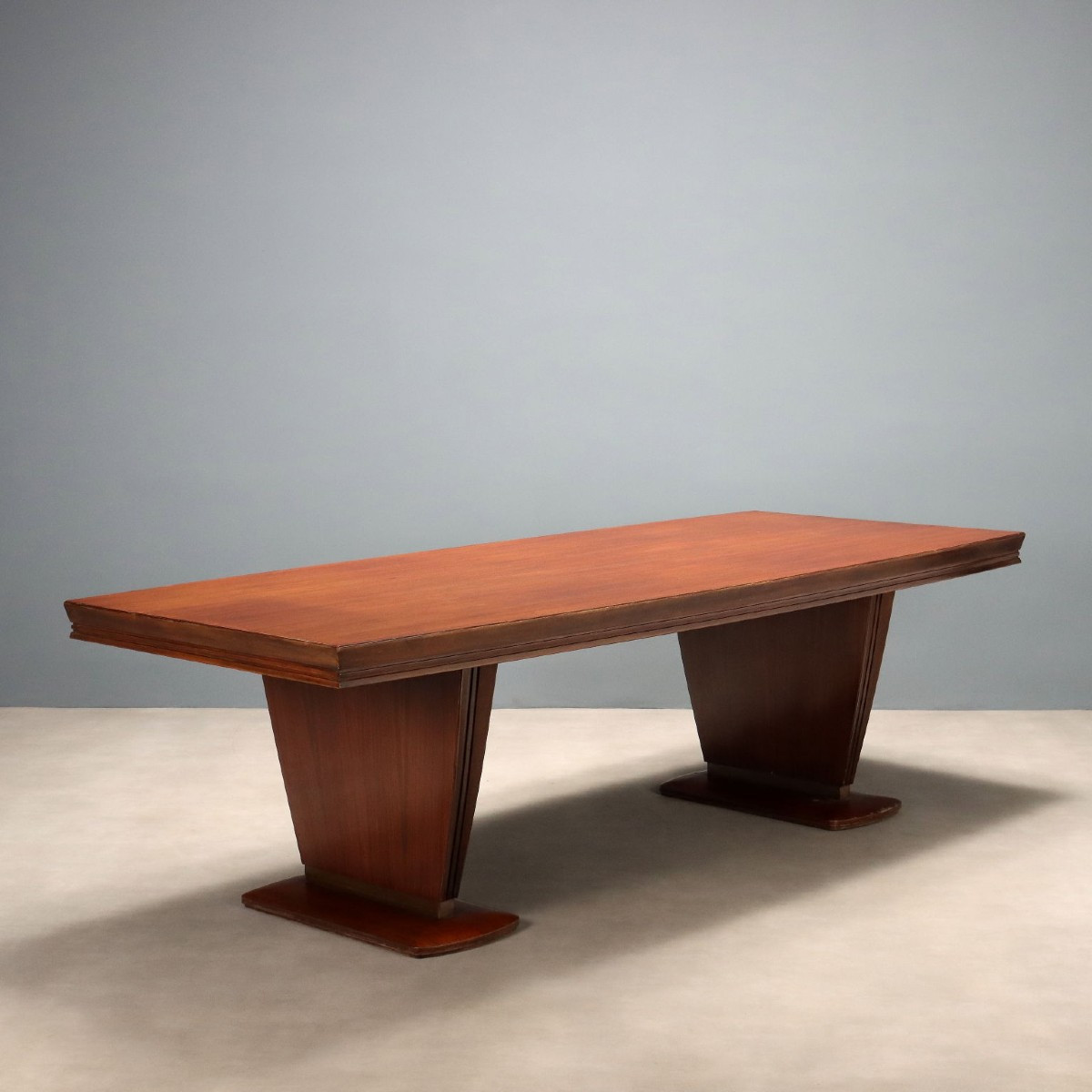 Grande Table Vintage Bois Laiton Design Italie Années 40-50