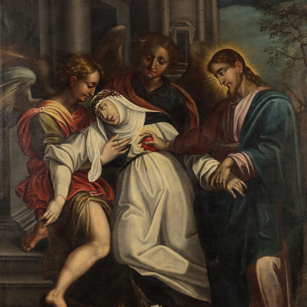 Antique Painting Ecstasy Of Saint Catherine Of Siena XVII Century-photo-3