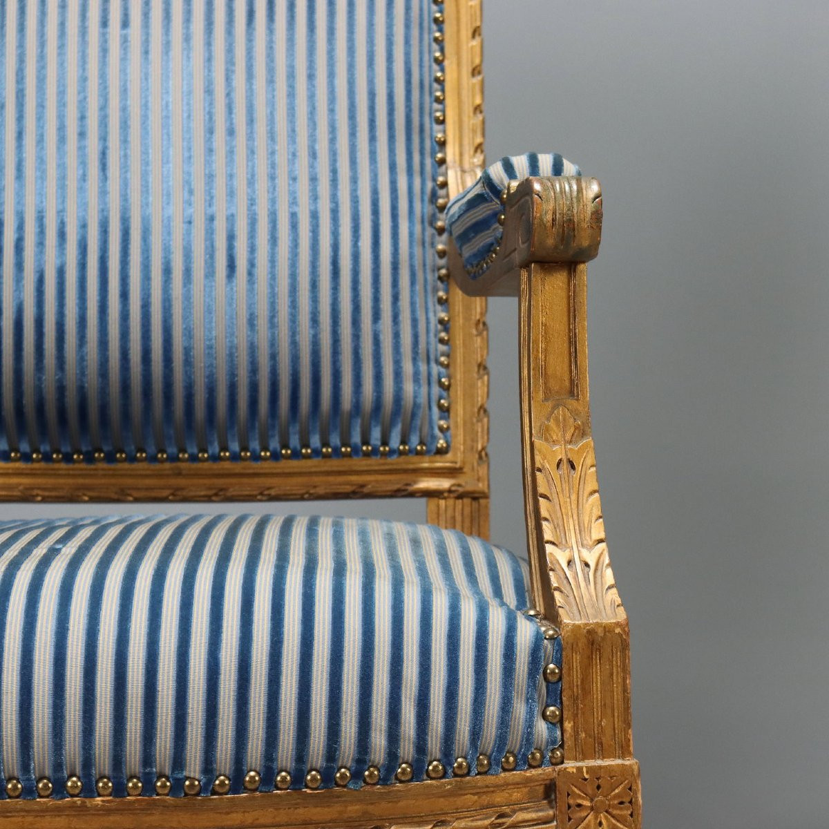 Pair Of Gilded Neoclassical Armchairs And Chairs, Italy, Late 19th Century-photo-2