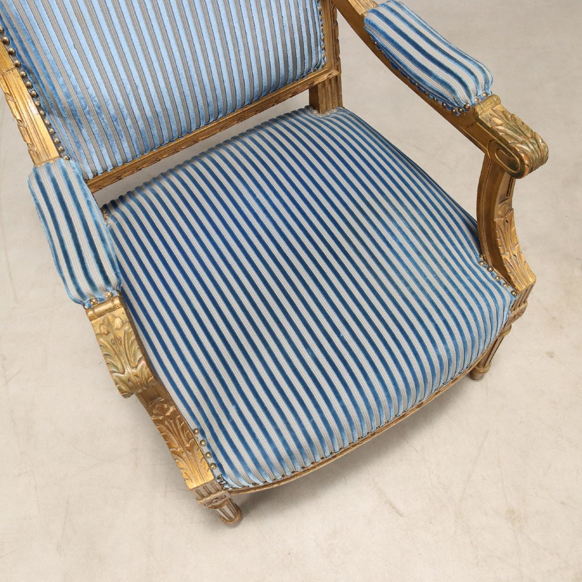 Pair Of Gilded Neoclassical Armchairs And Chairs, Italy, Late 19th Century-photo-4