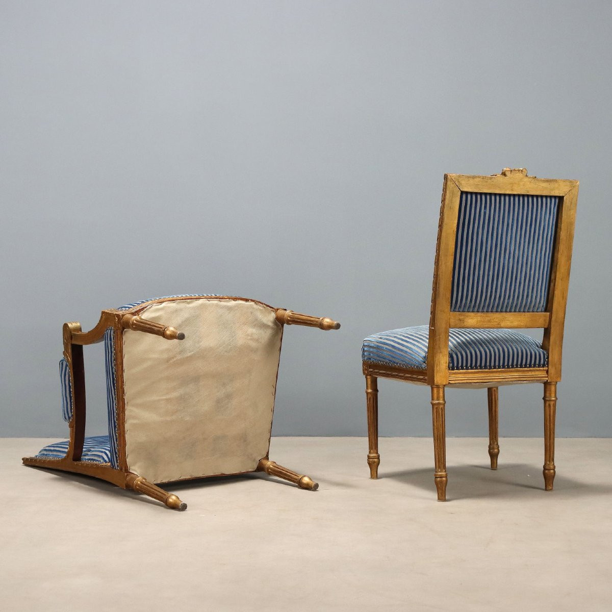 Pair Of Gilded Neoclassical Armchairs And Chairs, Italy, Late 19th Century-photo-5
