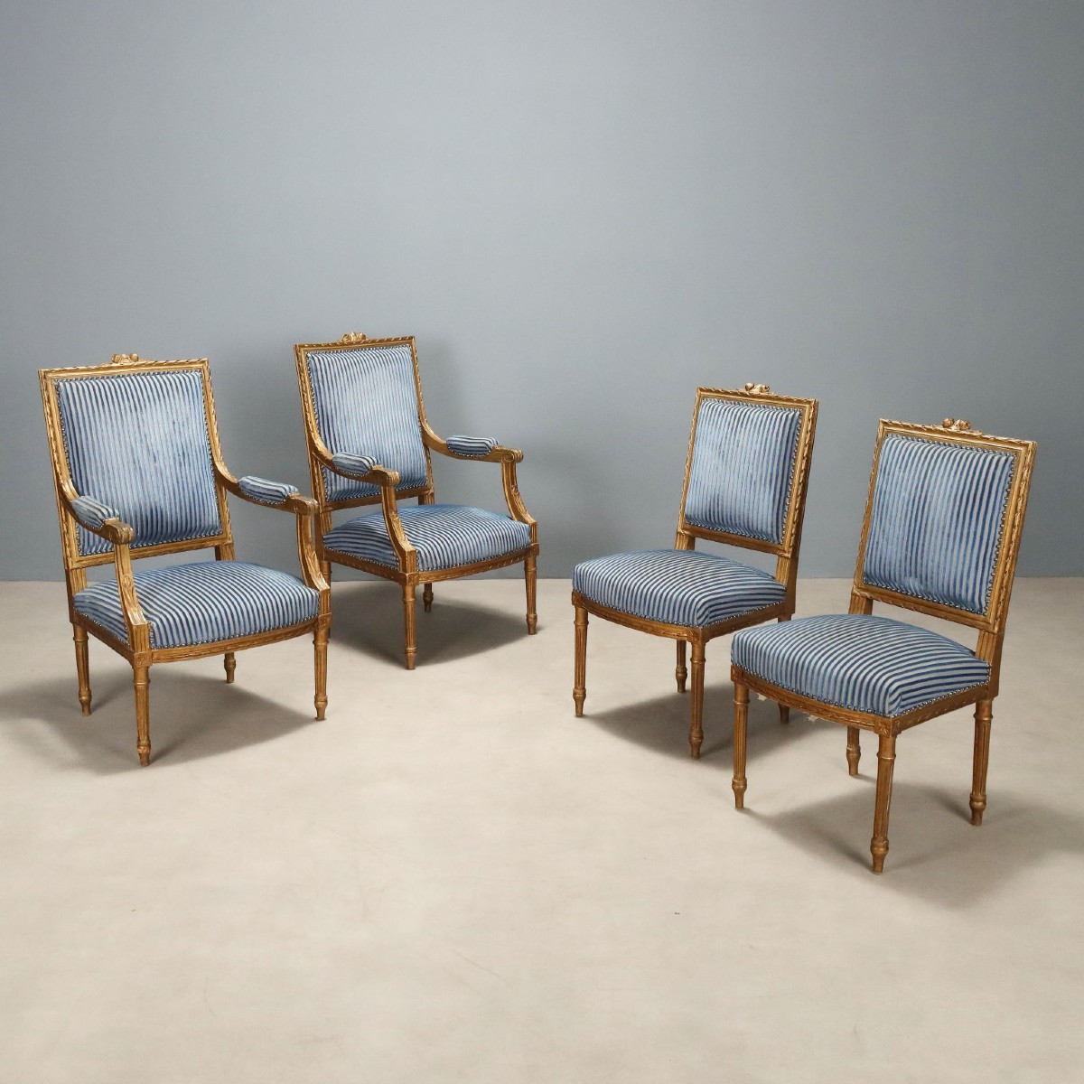 Pair Of Gilded Neoclassical Armchairs And Chairs, Italy, Late 19th Century