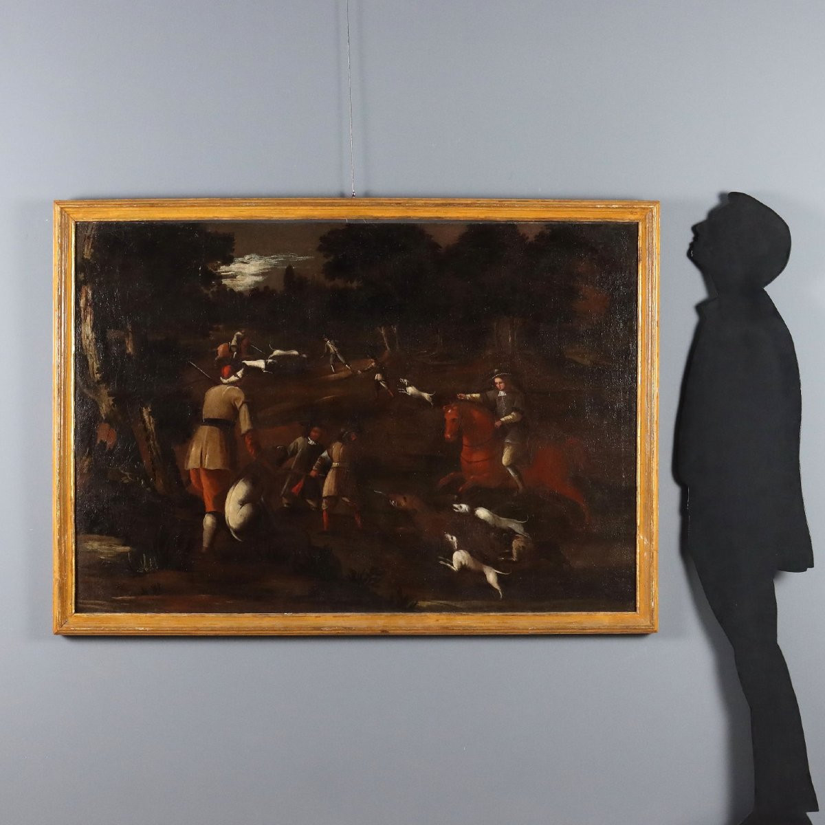 Antique Painting Hunting Scene Oil On Canvas Italy XVIII Century-photo-2