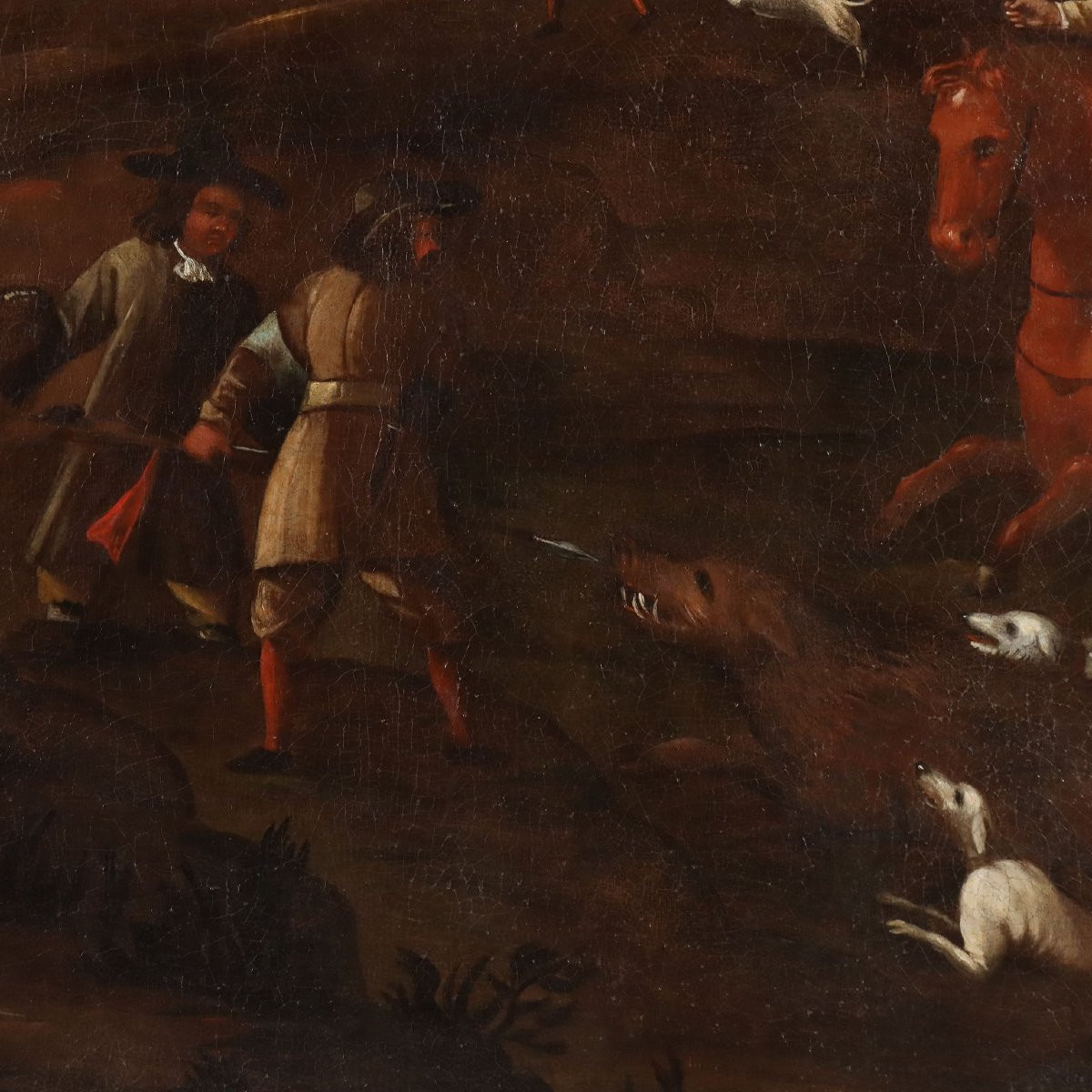 Antique Painting Hunting Scene Oil On Canvas Italy XVIII Century-photo-4