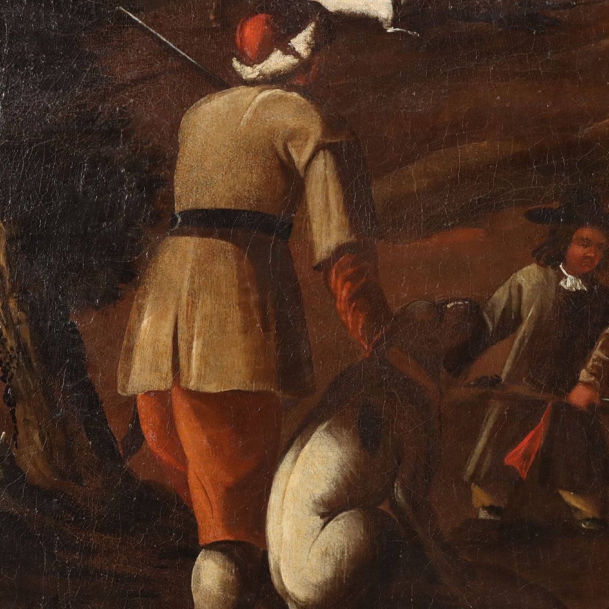 Antique Painting Hunting Scene Oil On Canvas Italy XVIII Century-photo-1