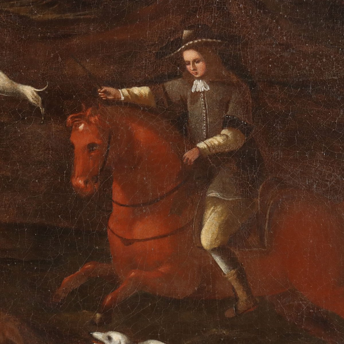 Antique Painting Hunting Scene Oil On Canvas Italy XVIII Century-photo-3