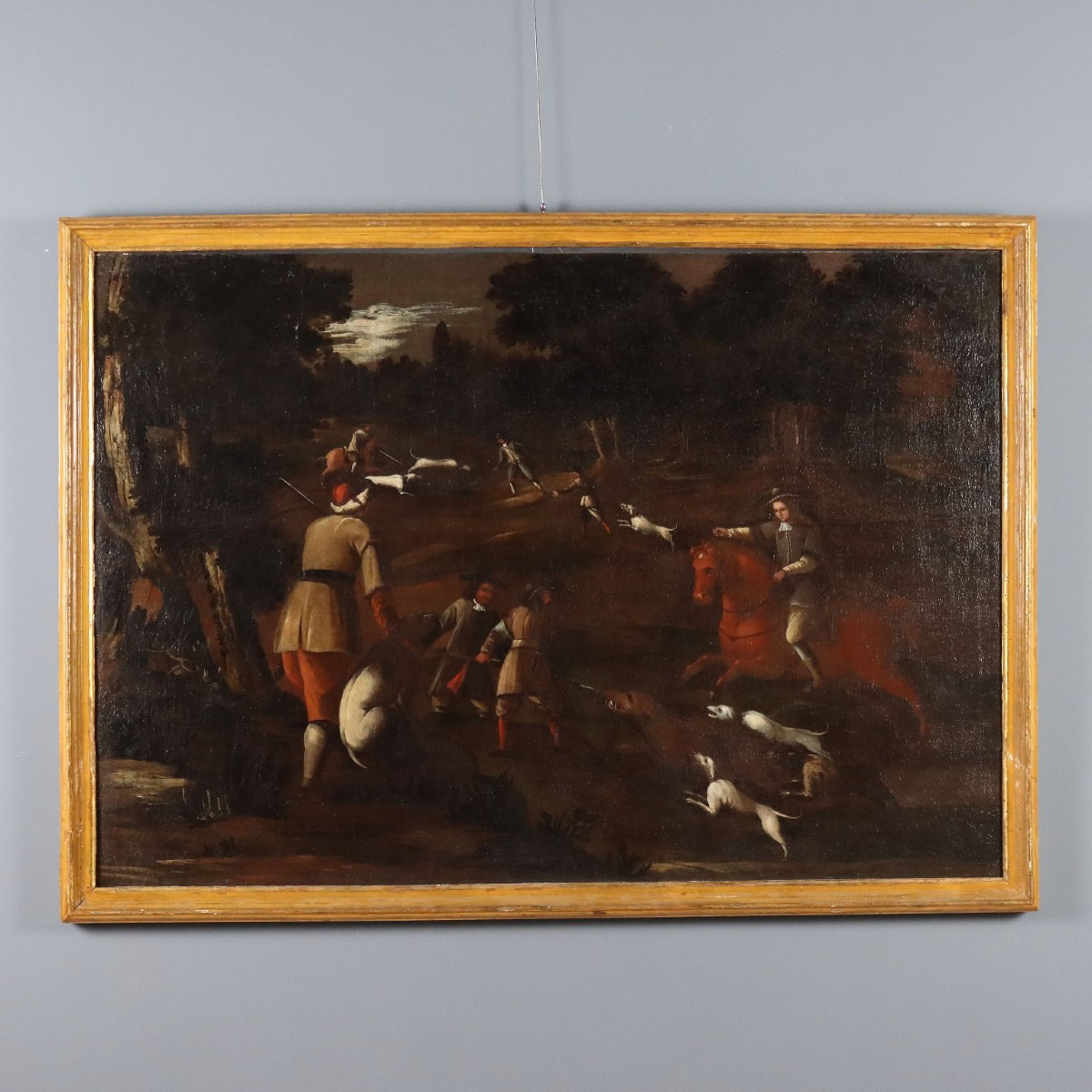 Antique Painting Hunting Scene Oil On Canvas Italy XVIII Century