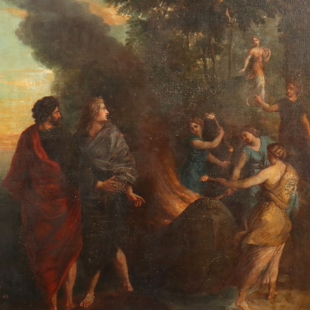 Tableau Ancien Les nymphes Brûlant le Navire de Télémaque XVIII Siècle-photo-3