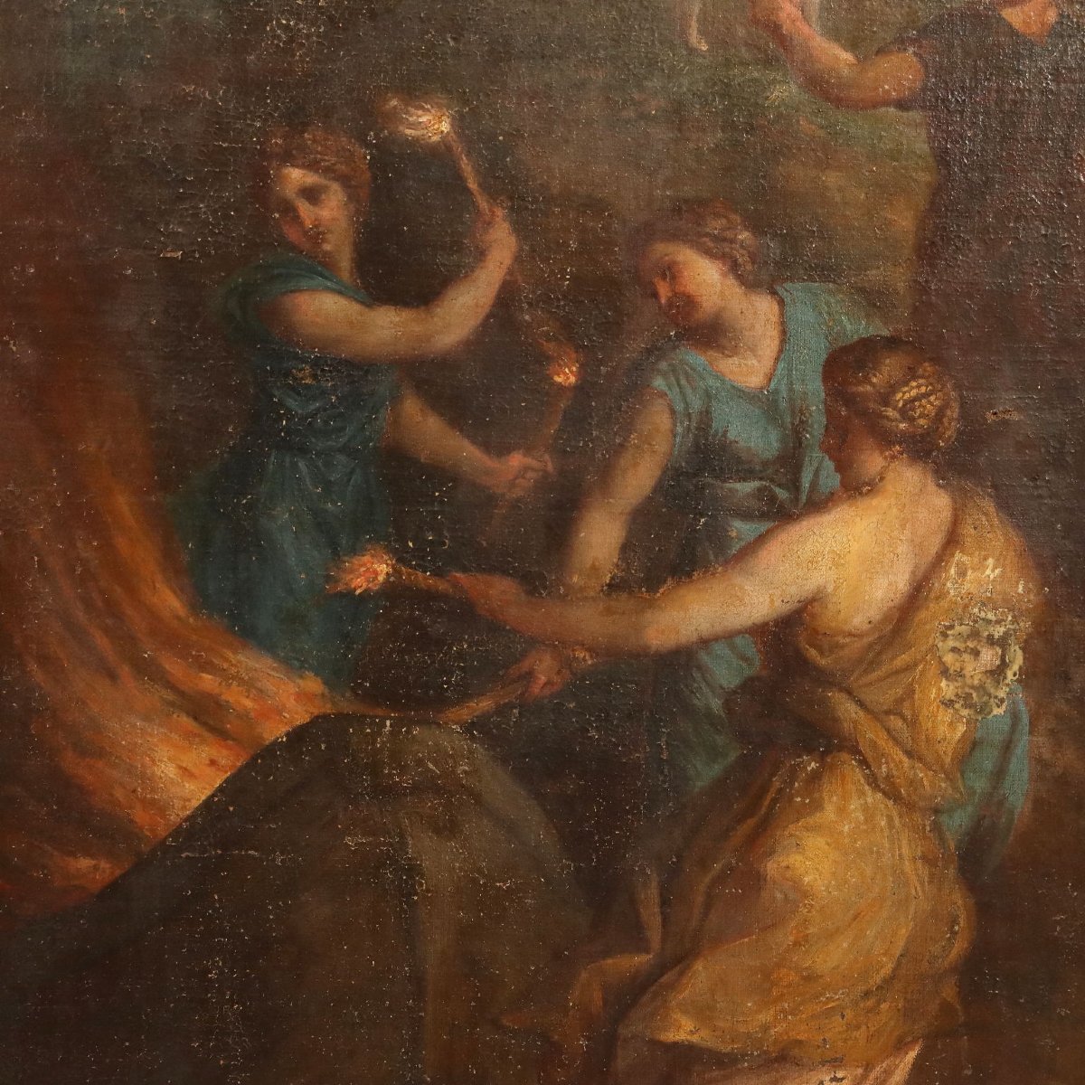 Tableau Ancien Les nymphes Brûlant le Navire de Télémaque XVIII Siècle-photo-1