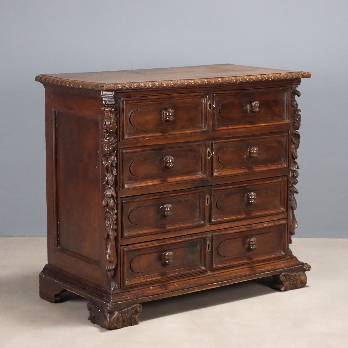 Early 18th-century Baroque Chest Of Drawers In Walnut And Poplar, Genoa