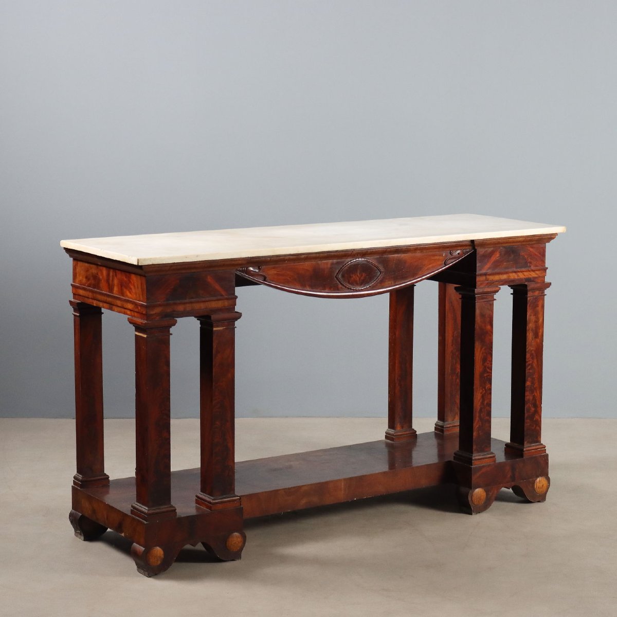 Console Empire Ancien Acajou Marbre Blanc France XIXe Siècle