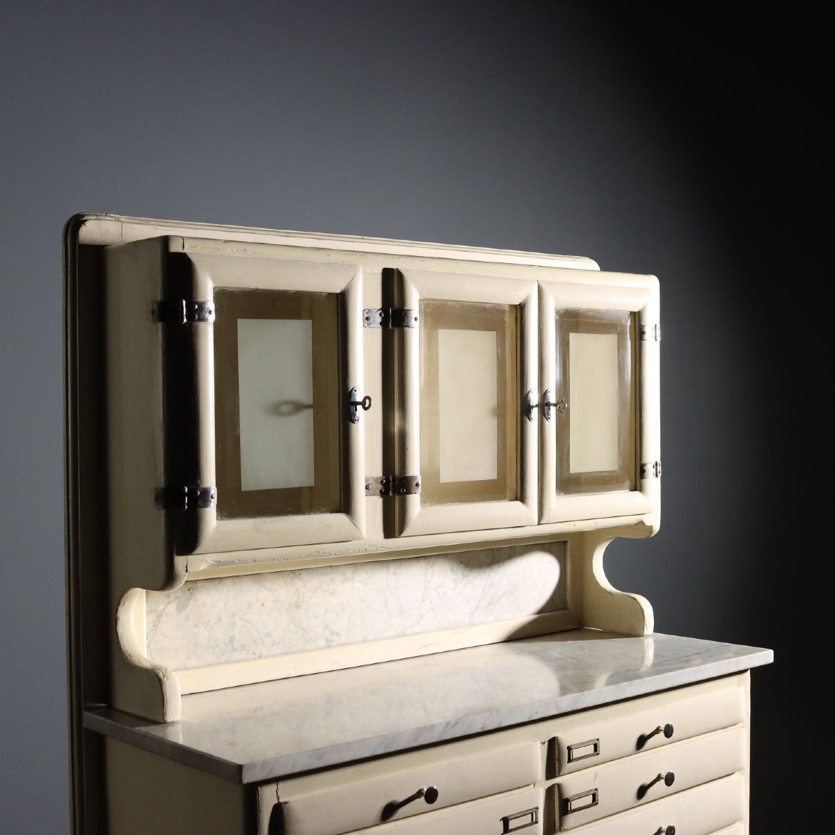 Meuble de Laboratoire Vintage Bois Marbre Design Années 50-photo-4