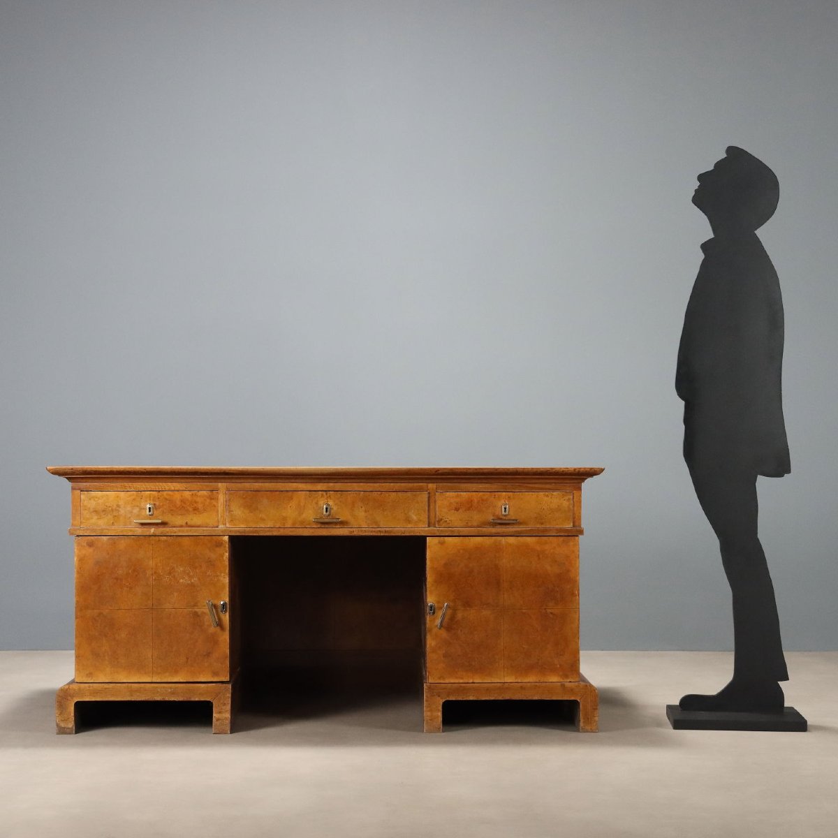 Art Deco Desk In Walnut And Walnut Burl, Italy, Second Half Of The 20th Century-photo-2