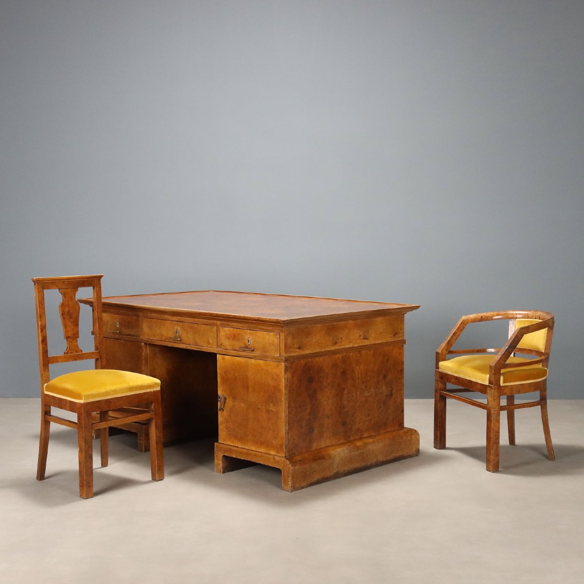 Art Deco Desk In Walnut And Walnut Burl, Italy, Second Half Of The 20th Century-photo-2
