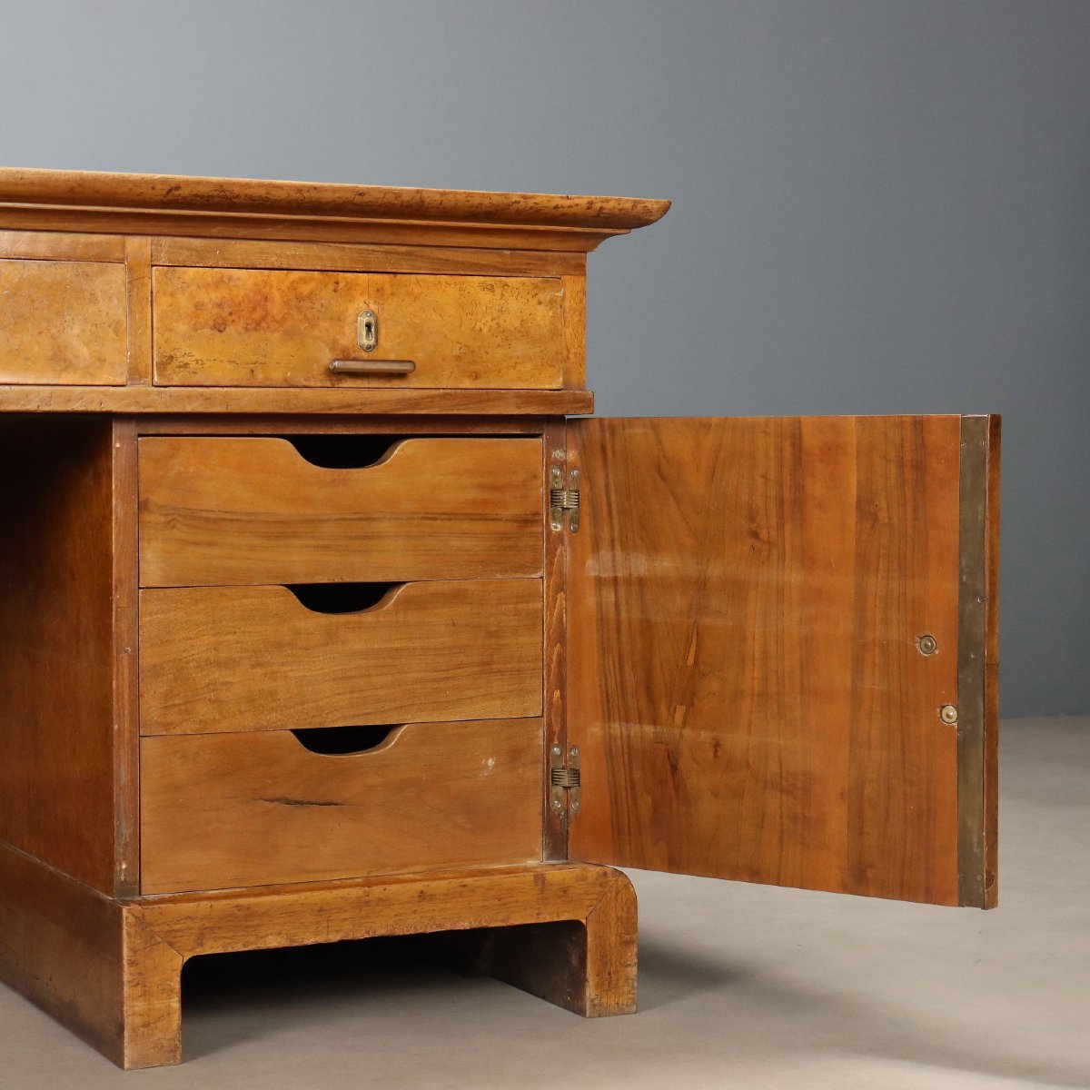 Art Deco Desk In Walnut And Walnut Burl, Italy, Second Half Of The 20th Century-photo-6