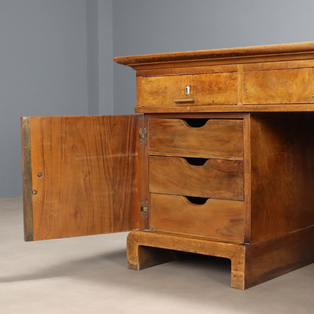 Art Deco Desk In Walnut And Walnut Burl, Italy, Second Half Of The 20th Century-photo-7