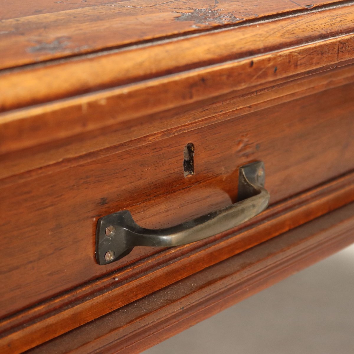 Bureau Ancien Noyer avec Tiroirs Cuir Marron Italie XIXe Siècle-photo-3
