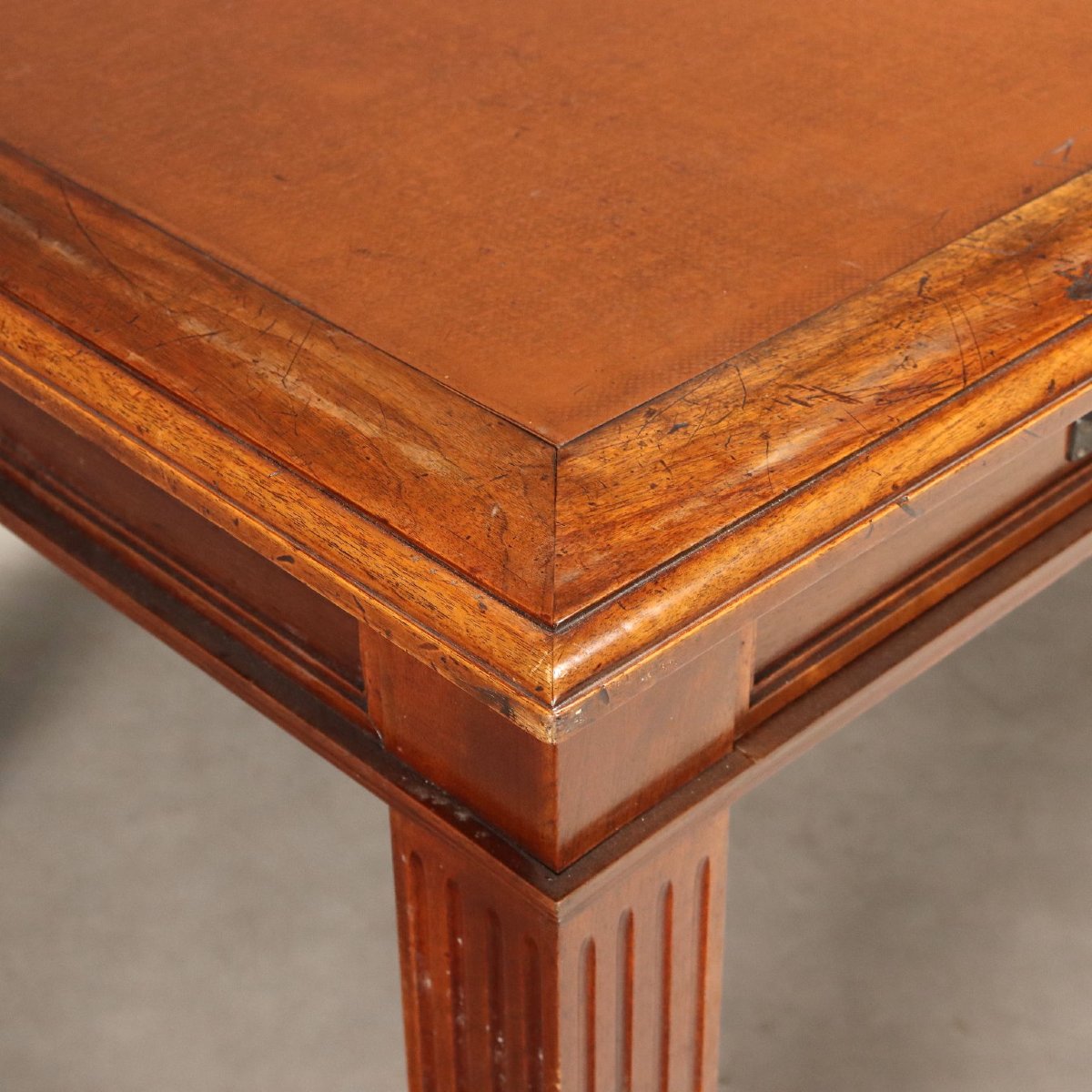 Bureau Ancien Noyer avec Tiroirs Cuir Marron Italie XIXe Siècle-photo-2
