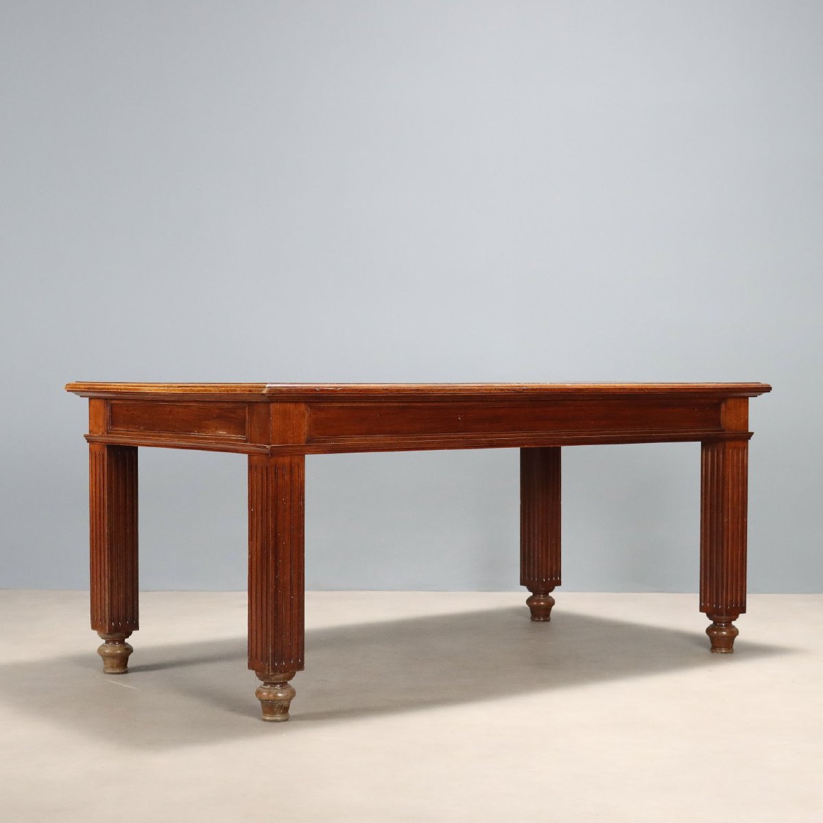 Bureau Ancien Noyer avec Tiroirs Cuir Marron Italie XIXe Siècle-photo-6