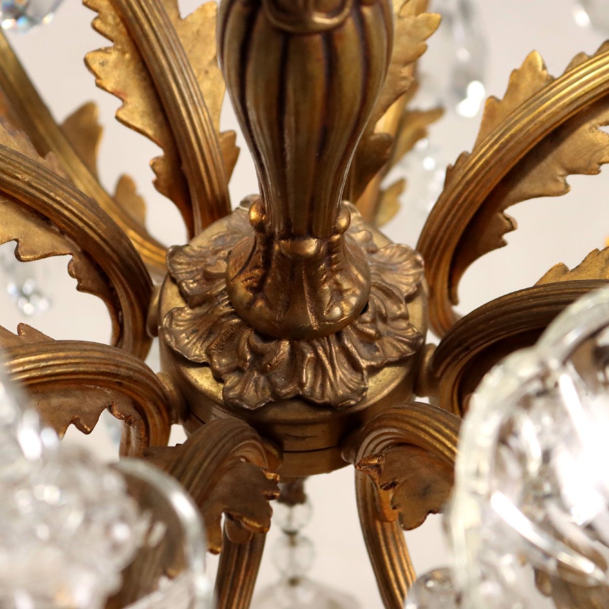 Lustres Anciens Bronze Doré Verre 12 Lumières Italie XXe Siècle-photo-4