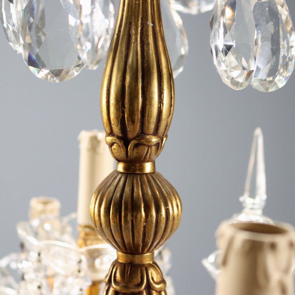 Lustres Anciens Bronze Doré Verre 12 Lumières Italie XXe Siècle-photo-1