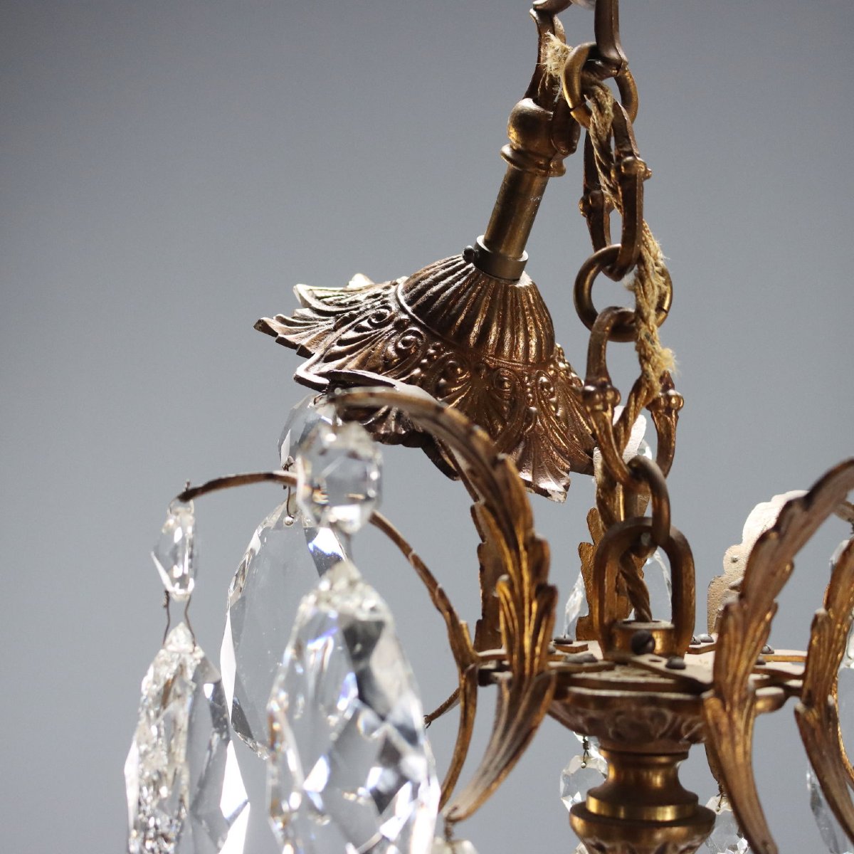 Lustres Anciens Bronze Doré Verre 12 Lumières Italie XXe Siècle-photo-7