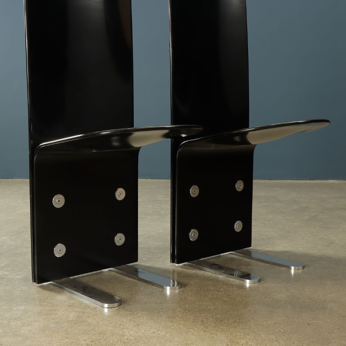 Chaises Arrmet 'Pellicano' Vintage Design de Luigi Saccardo Acier Bois-photo-4