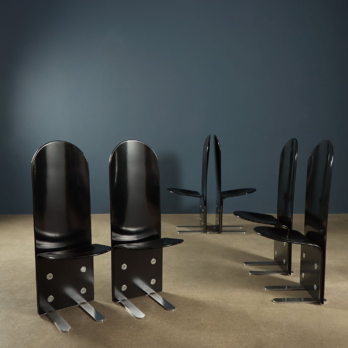 Chaises Arrmet 'Pellicano' Vintage Design de Luigi Saccardo Acier Bois
