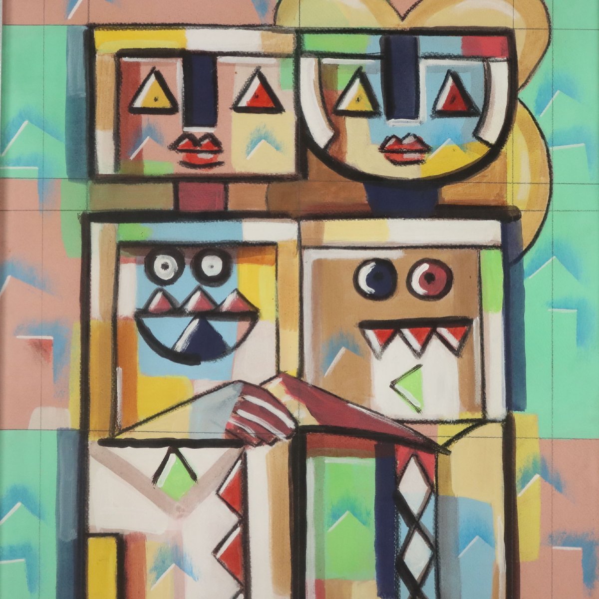 Tableau Contemporain Signé Ibrahim Kodra Huile sur Toile XXe Siècle-photo-3