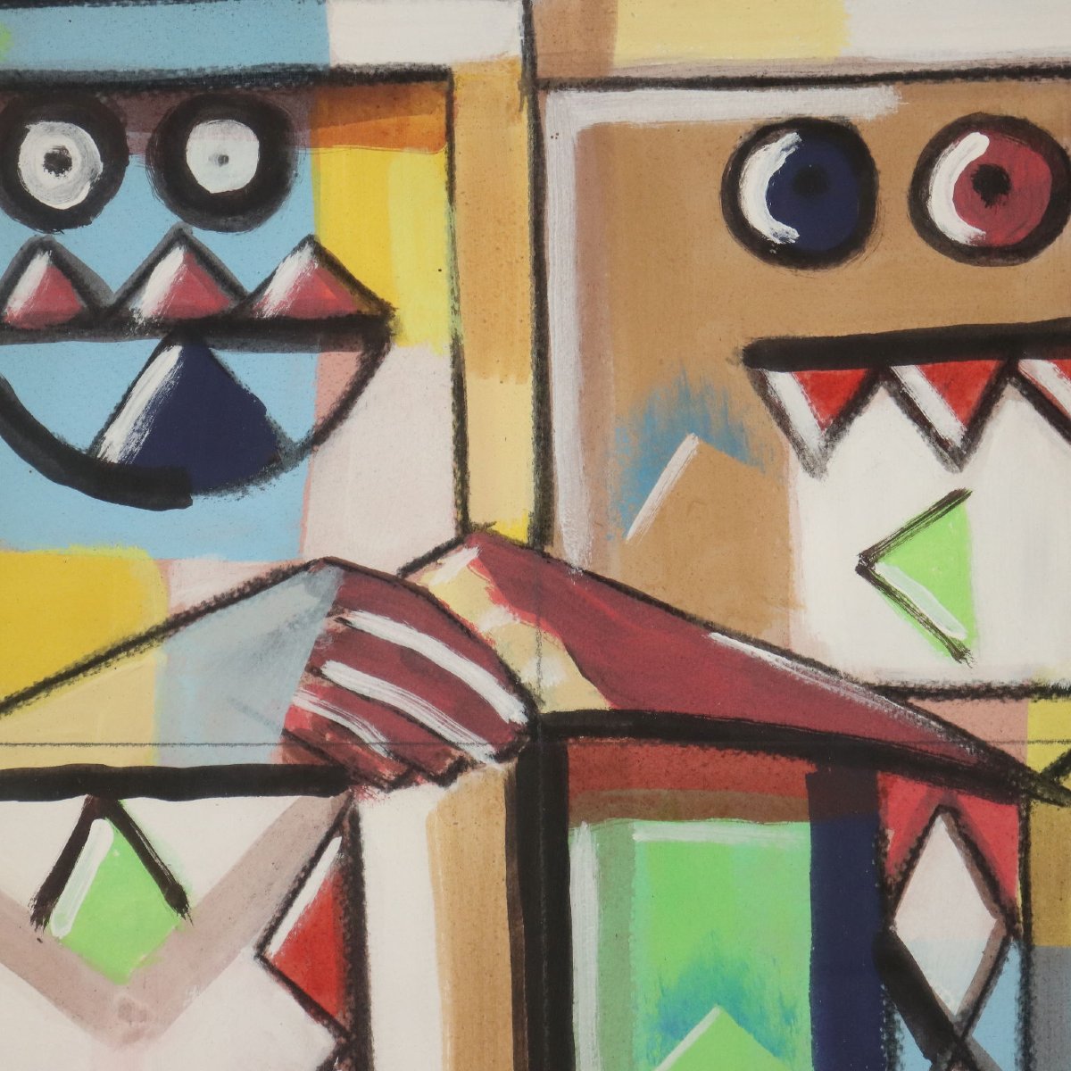 Tableau Contemporain Signé Ibrahim Kodra Huile sur Toile XXe Siècle-photo-2