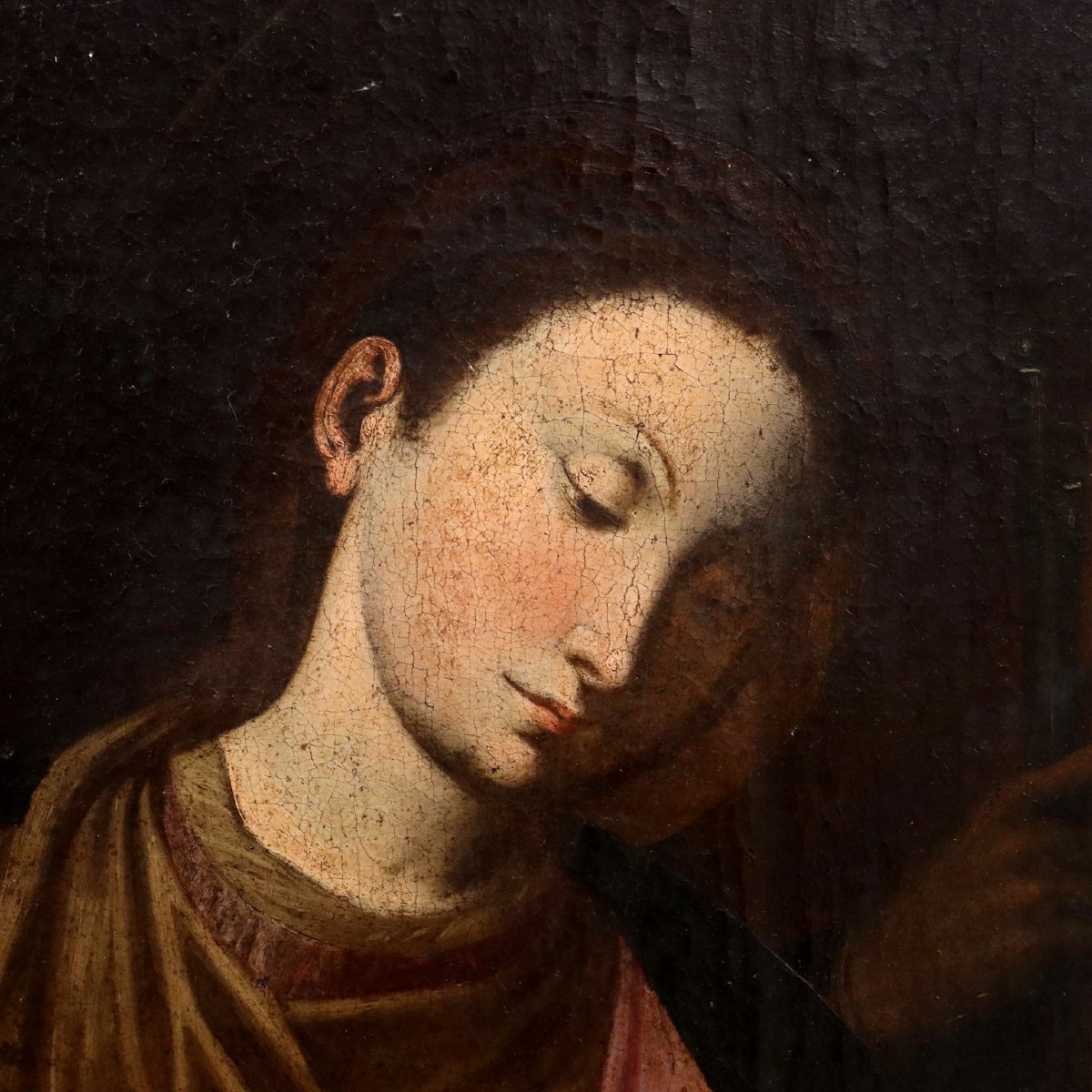 Tableau Ancien Sujet Sacré Huile sur Toile Italie XVII Siècle-photo-3