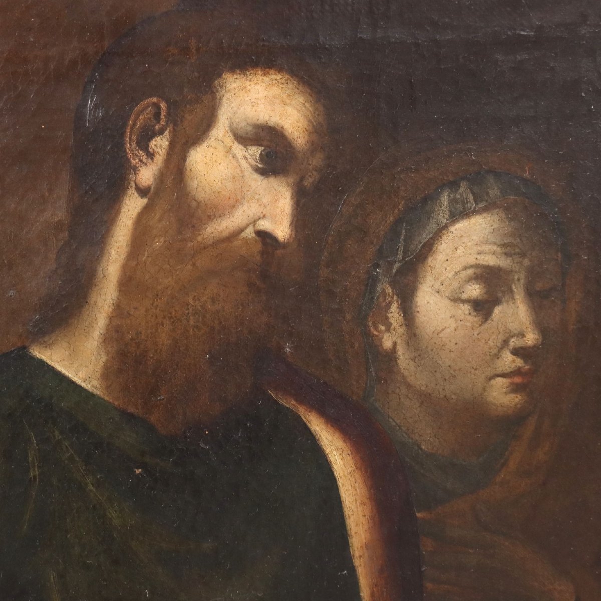 Tableau Ancien Sujet Sacré Huile sur Toile Italie XVII Siècle-photo-4