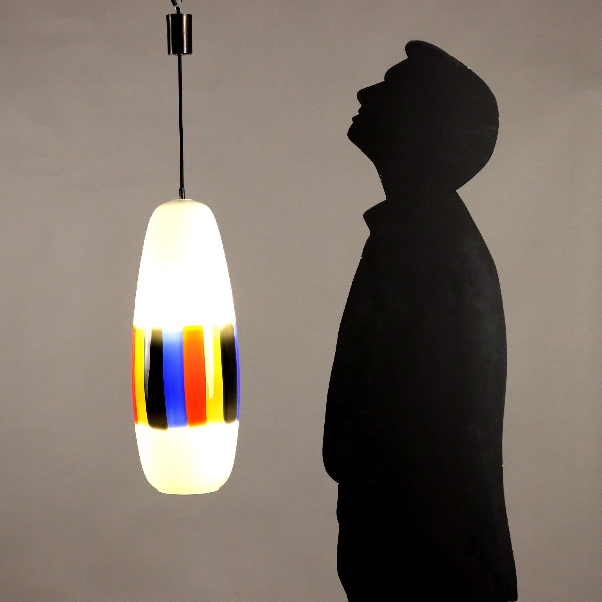 Vintage 1960s Ceiling Lamp Attr. To Massimo Vignelli Glass -photo-2