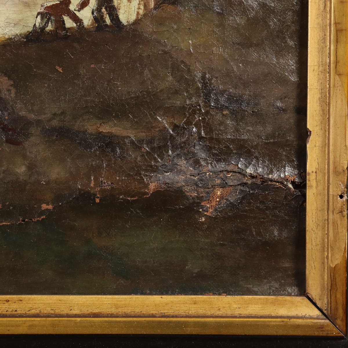 Tableau Ancien Vue du Port Huile sur Toile Italie XVIIIe Siècle-photo-5
