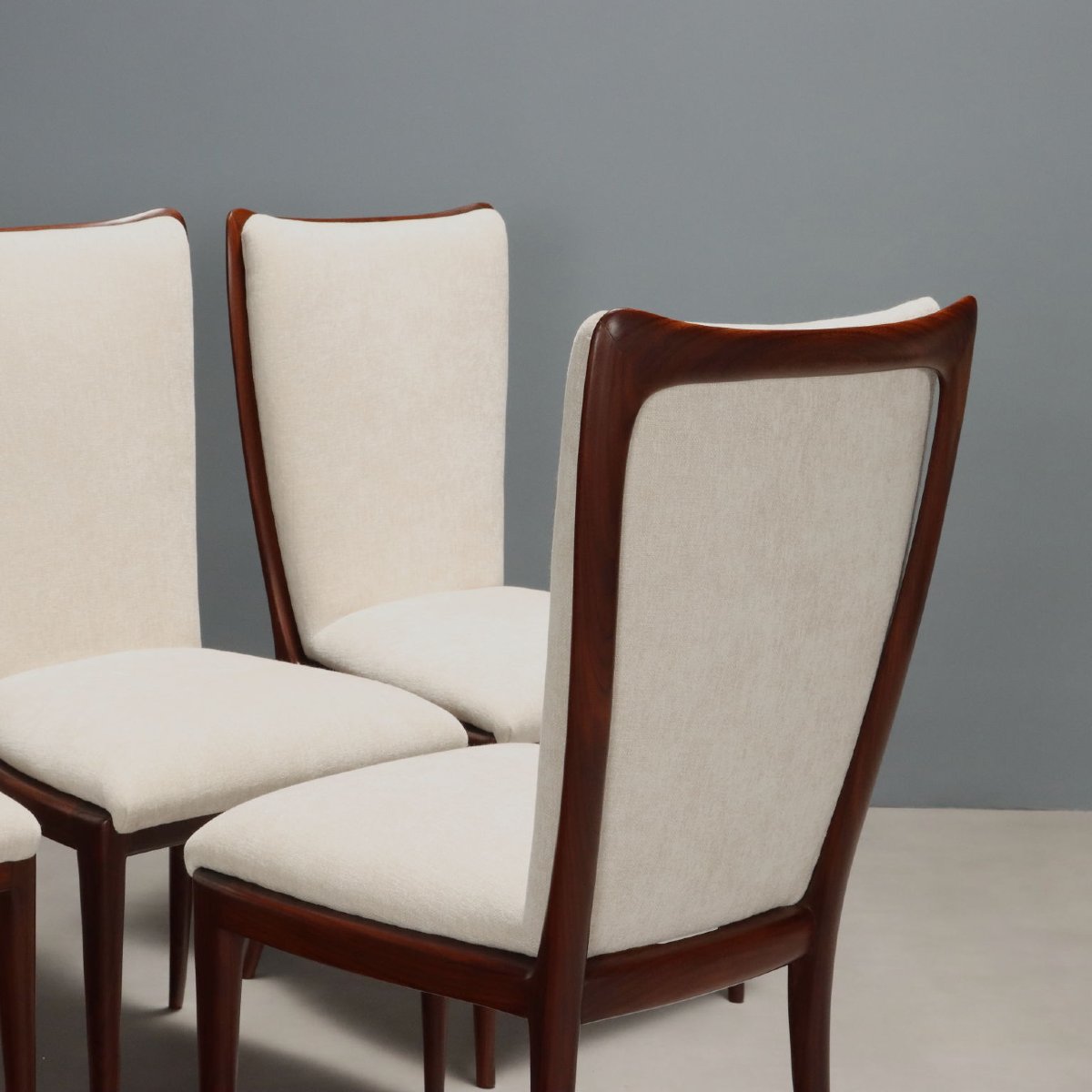 Chaises Vintage Acajou Tissu Design Italie Années 1950-photo-3