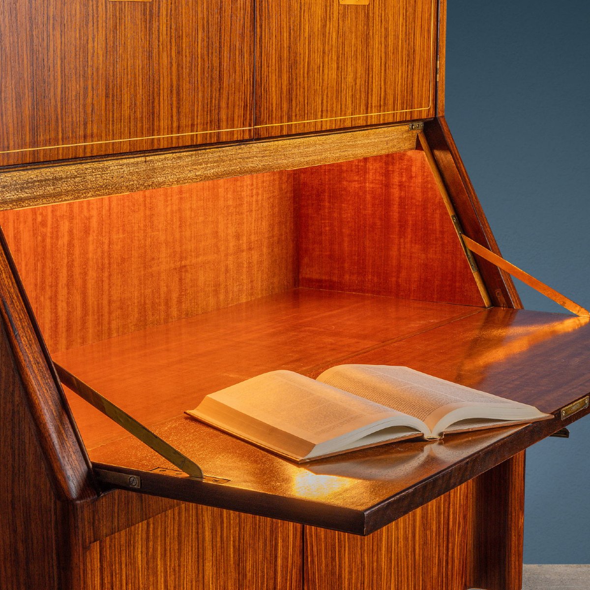 Meuble Abattant Vintage Bois Exotique Design Années 1950-photo-4