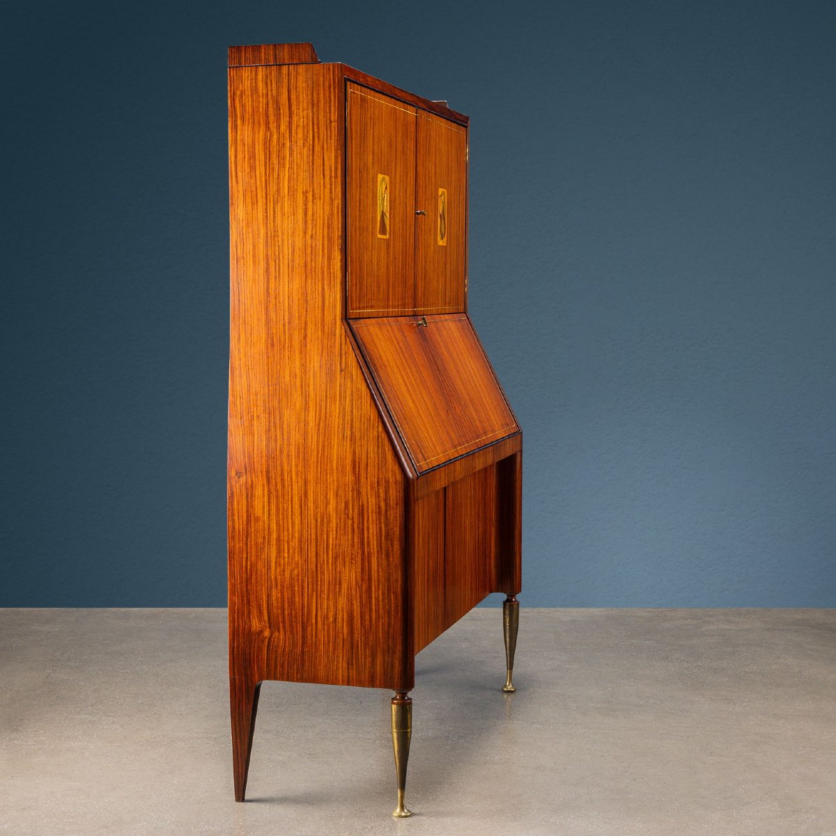 Meuble Abattant Vintage Bois Exotique Design Années 1950-photo-7