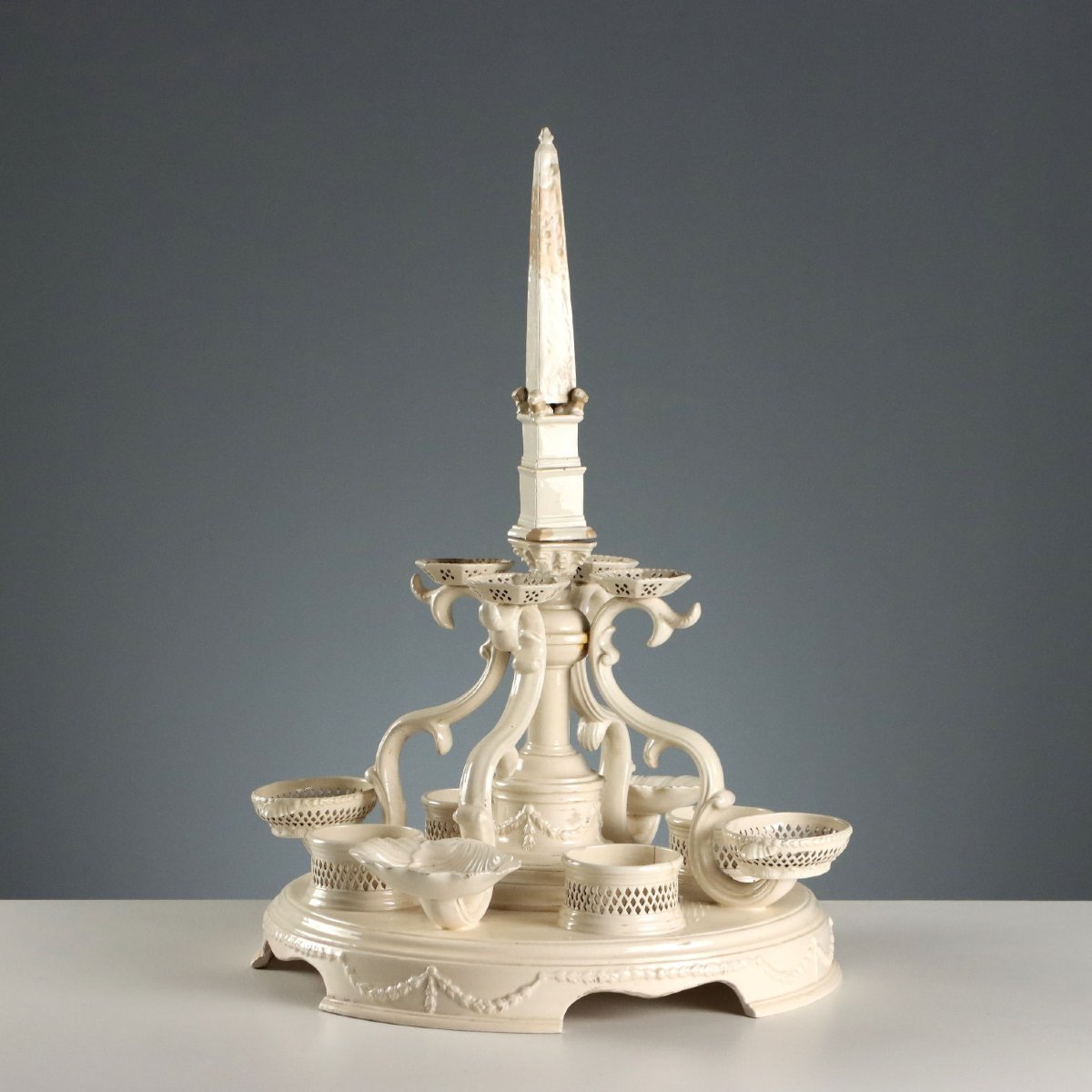 Plat De Ménage Centerpiece, Bassano Earthenware, Italy, Late 19th Century