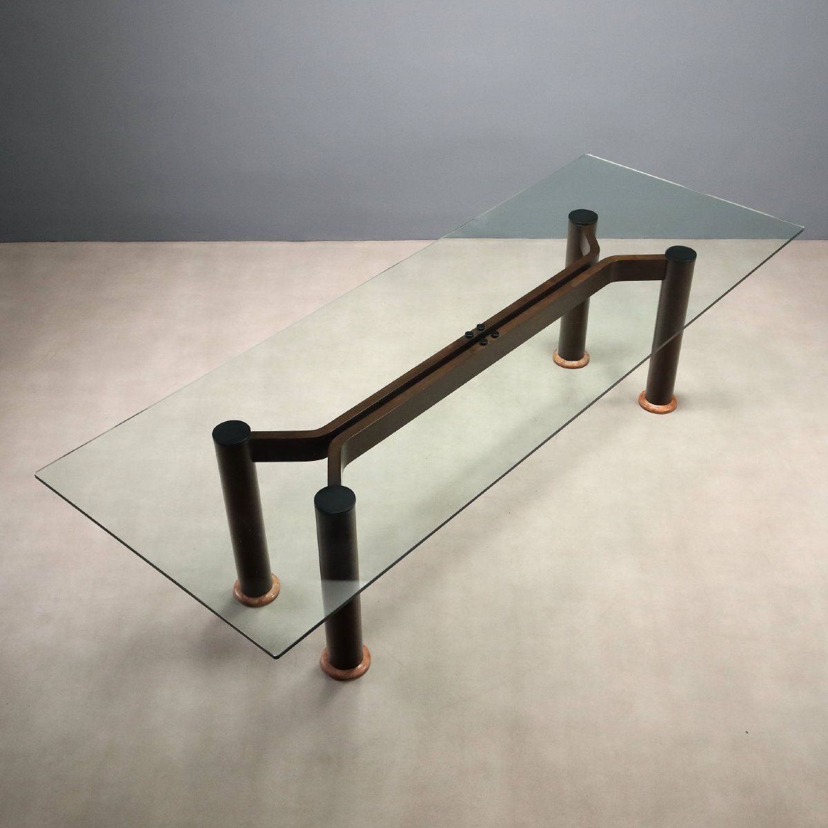 Great Vintage Table Glass Top Wood Marble Design Italy 1980s-photo-3