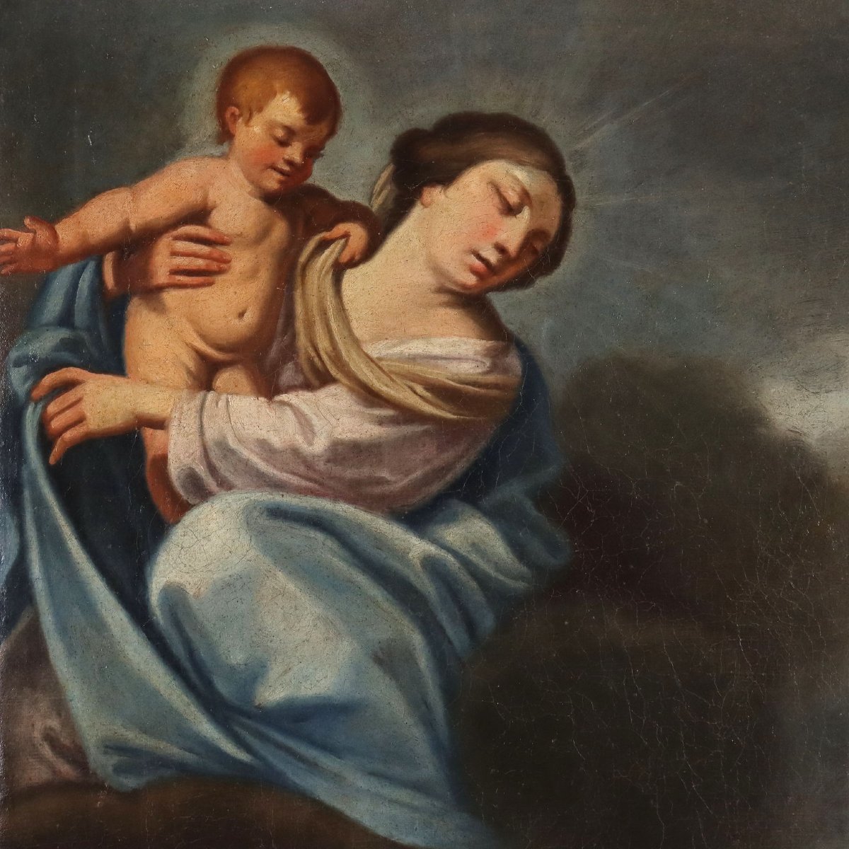Tableau Ancien Sujét Sacré Huile sur Toile 1747-photo-4