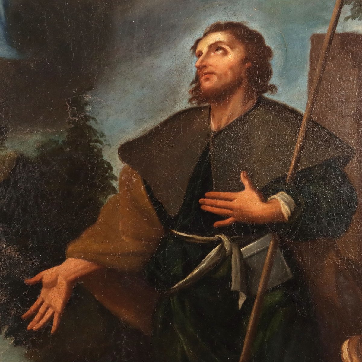 Tableau Ancien Sujét Sacré Huile sur Toile 1747-photo-1